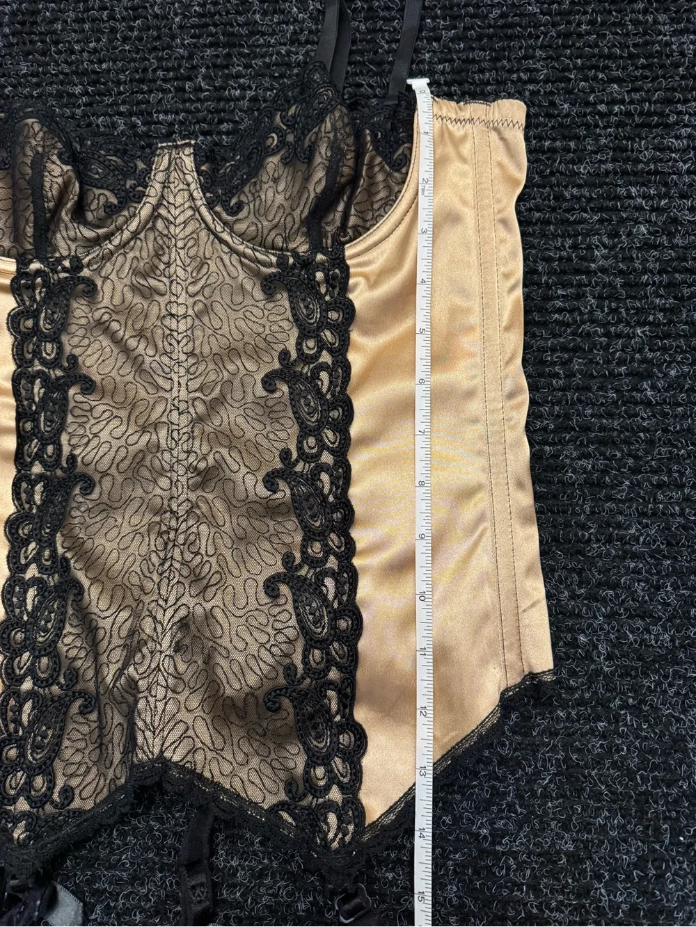 Frederick's of Hollywood Corset Bustier Top Beige Black Lace Women's Size 34